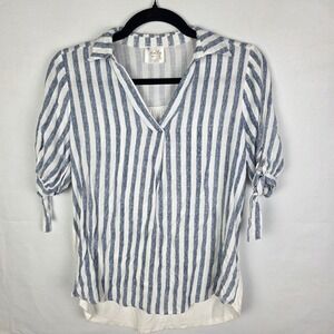 Sirenlily Maternity Blue White Striped V-Neck Tie Sleeve Blouse Top Sm Nautical